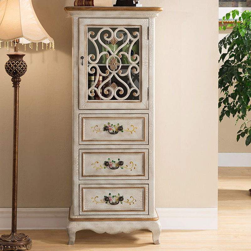 Glam Style Buffet Sideboard Wood Server with Door and Drawer 25.6"L x 14.2"W x 61.4"H Off-White Clearhalo 'buffet_sideboard' 'Buffets & Sideboards' 'furn' 'furn_buffet_sideboard' 'Furniture' 'Kitchen & Dining Furniture' 5564958
