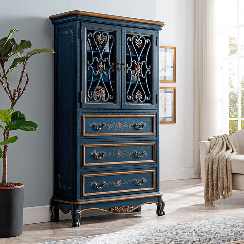 Glam Style Buffet Sideboard Wood Server with Door and Drawer 39"L x 15"W x 67"H Blue Clearhalo 'buffet_sideboard' 'Buffets & Sideboards' 'furn' 'furn_buffet_sideboard' 'Furniture' 'Kitchen & Dining Furniture' 5564964