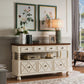 Glam Style Buffet Sideboard Solid Wood Kitchen Sideboard with Door and Drawer 59"L x 16"W x 33"H Off-White Clearhalo 'buffet_sideboard' 'Buffets & Sideboards' 'furn' 'furn_buffet_sideboard' 'Furniture' 'Kitchen & Dining Furniture' 5564999