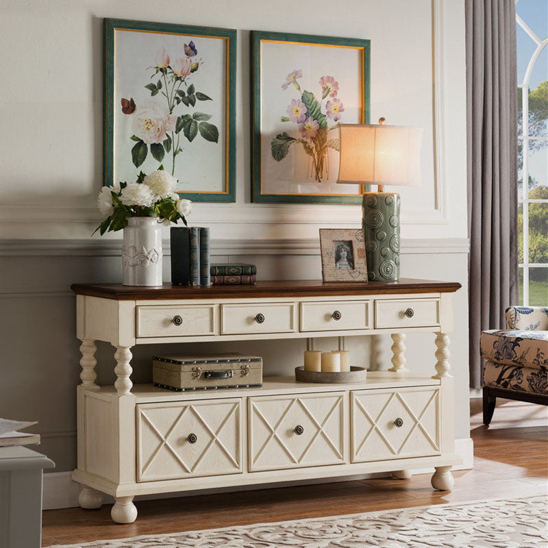 Glam Style Buffet Sideboard Solid Wood Kitchen Sideboard with Door and Drawer 59"L x 16"W x 33"H Off-White Clearhalo 'buffet_sideboard' 'Buffets & Sideboards' 'furn' 'furn_buffet_sideboard' 'Furniture' 'Kitchen & Dining Furniture' 5564999