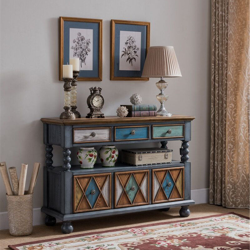 Glam Style Buffet Sideboard Solid Wood Kitchen Sideboard with Door and Drawer 47"L x 16"W x 33"H Blue Clearhalo 'buffet_sideboard' 'Buffets & Sideboards' 'furn' 'furn_buffet_sideboard' 'Furniture' 'Kitchen & Dining Furniture' 5565000