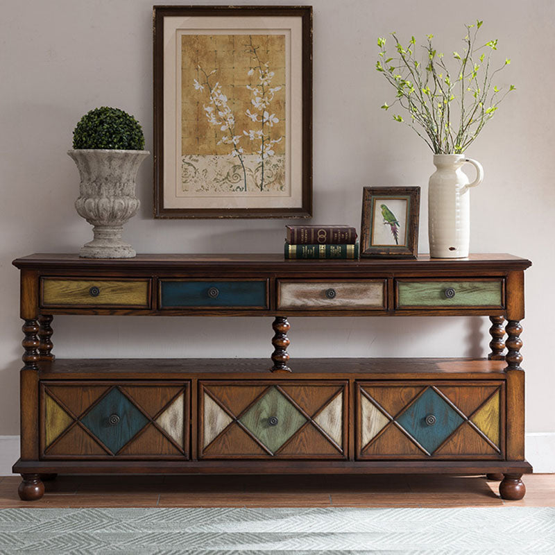 Glam Style Buffet Sideboard Solid Wood Kitchen Sideboard with Door and Drawer 71"L x 16"W x 33"H Brown Clearhalo 'buffet_sideboard' 'Buffets & Sideboards' 'furn' 'furn_buffet_sideboard' 'Furniture' 'Kitchen & Dining Furniture' 5565001