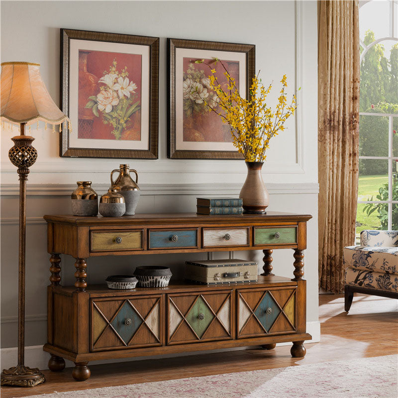 Glam Style Buffet Sideboard Solid Wood Kitchen Sideboard with Door and Drawer 59"L x 16"W x 33"H Brown Clearhalo 'buffet_sideboard' 'Buffets & Sideboards' 'furn' 'furn_buffet_sideboard' 'Furniture' 'Kitchen & Dining Furniture' 5565003