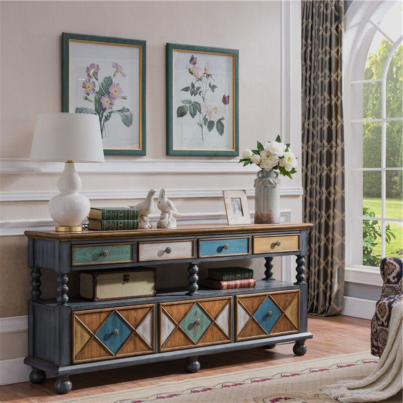 Glam Style Buffet Sideboard Solid Wood Kitchen Sideboard with Door and Drawer 71"L x 16"W x 33"H Blue Clearhalo 'buffet_sideboard' 'Buffets & Sideboards' 'furn' 'furn_buffet_sideboard' 'Furniture' 'Kitchen & Dining Furniture' 5565005
