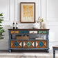 Glam Style Buffet Sideboard Solid Wood Kitchen Sideboard with Door and Drawer 59"L x 16"W x 33"H Blue Clearhalo 'buffet_sideboard' 'Buffets & Sideboards' 'furn' 'furn_buffet_sideboard' 'Furniture' 'Kitchen & Dining Furniture' 5565006