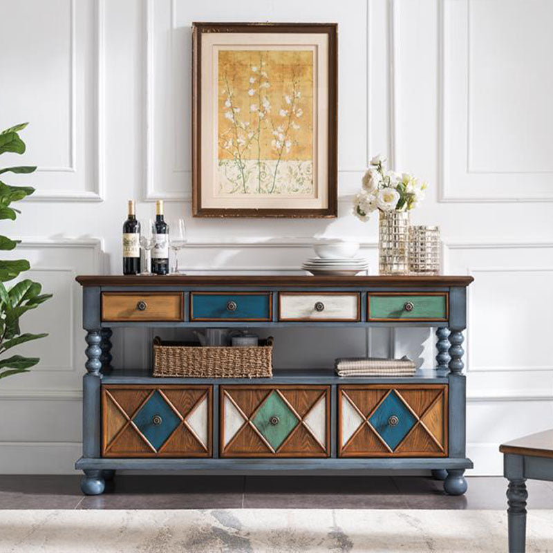 Glam Style Buffet Sideboard Solid Wood Kitchen Sideboard with Door and Drawer 59"L x 16"W x 33"H Blue Clearhalo 'buffet_sideboard' 'Buffets & Sideboards' 'furn' 'furn_buffet_sideboard' 'Furniture' 'Kitchen & Dining Furniture' 5565006
