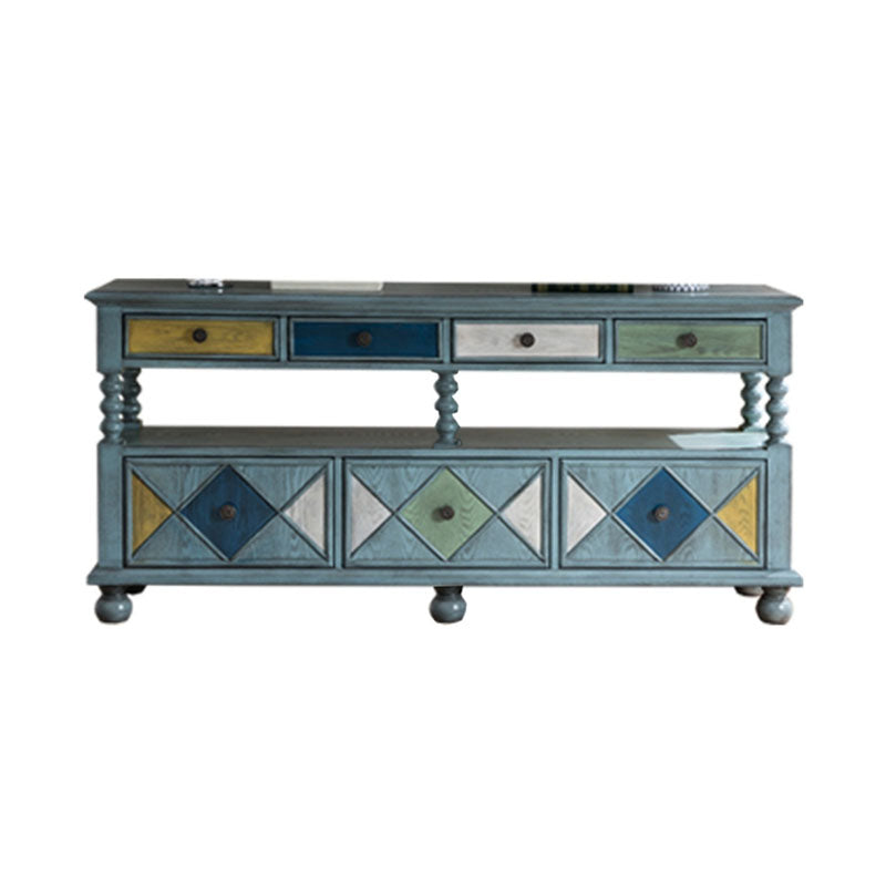 Glam Style Buffet Sideboard Solid Wood Kitchen Sideboard with Door and Drawer 71"L x 16"W x 33"H Light Blue Clearhalo 'buffet_sideboard' 'Buffets & Sideboards' 'furn' 'furn_buffet_sideboard' 'Furniture' 'Kitchen & Dining Furniture' 5565008