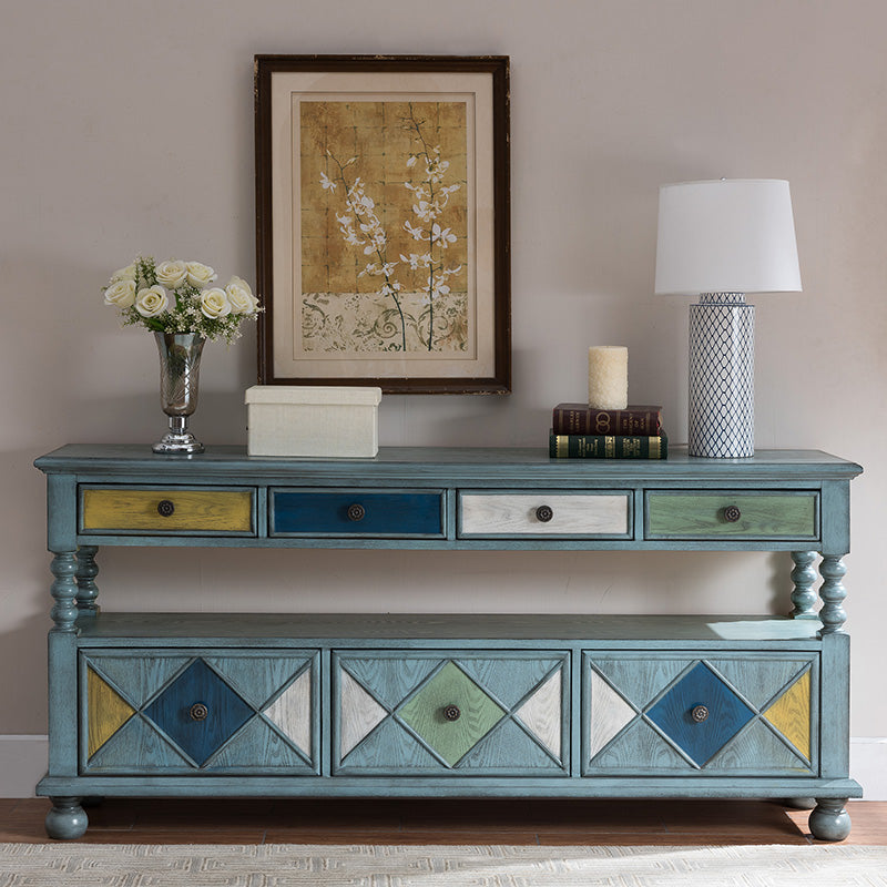 Glam Style Buffet Sideboard Solid Wood Kitchen Sideboard with Door and Drawer 59"L x 16"W x 33"H Light Blue Clearhalo 'buffet_sideboard' 'Buffets & Sideboards' 'furn' 'furn_buffet_sideboard' 'Furniture' 'Kitchen & Dining Furniture' 5565011