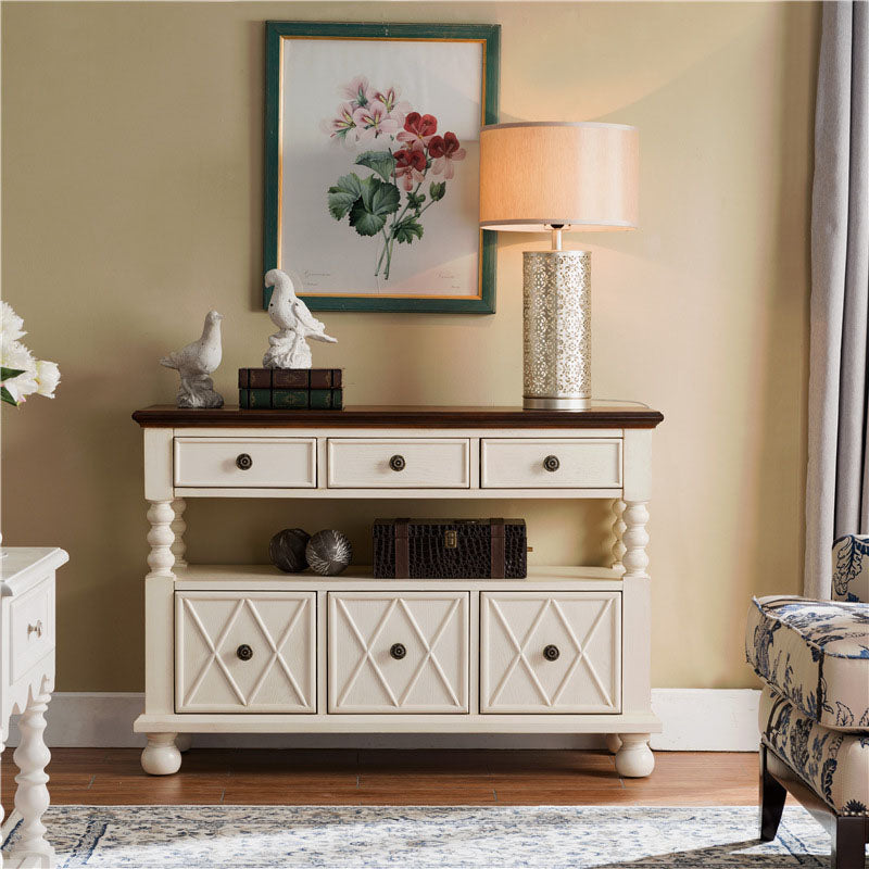 Glam Style Buffet Sideboard Solid Wood Kitchen Sideboard with Door and Drawer 47"L x 16"W x 33"H Off-White Clearhalo 'buffet_sideboard' 'Buffets & Sideboards' 'furn' 'furn_buffet_sideboard' 'Furniture' 'Kitchen & Dining Furniture' 5565015
