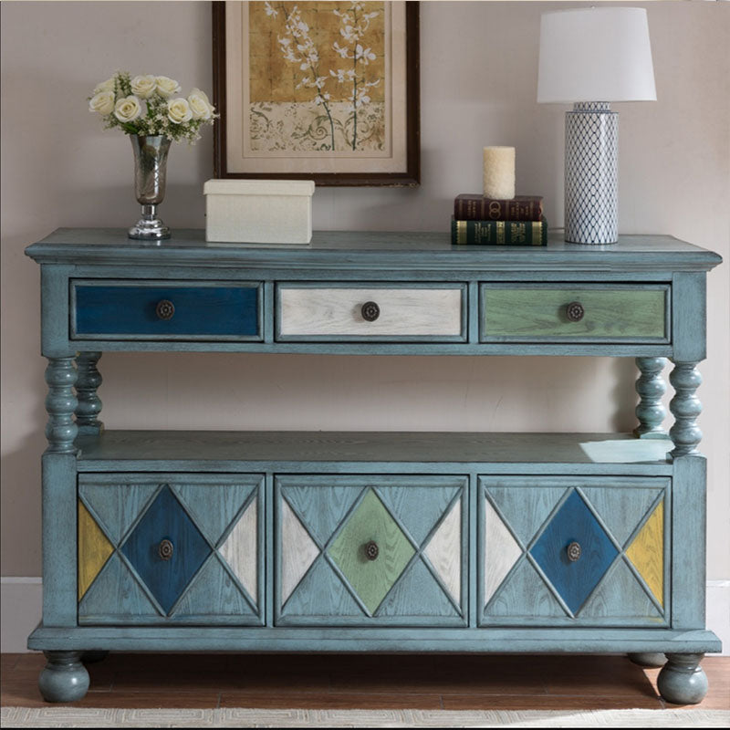 Glam Style Buffet Sideboard Solid Wood Kitchen Sideboard with Door and Drawer 47"L x 16"W x 33"H Light Blue Clearhalo 'buffet_sideboard' 'Buffets & Sideboards' 'furn' 'furn_buffet_sideboard' 'Furniture' 'Kitchen & Dining Furniture' 5565016