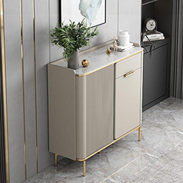 Glam Sideboard Stone Top Sideboard with Door and Drawer for Dining Room 39"L x 14"W x 37"H Light Coffee Clearhalo 'buffet_sideboard' 'Buffets & Sideboards' 'furn' 'furn_buffet_sideboard' 'Furniture' 'Kitchen & Dining Furniture' 5565147
