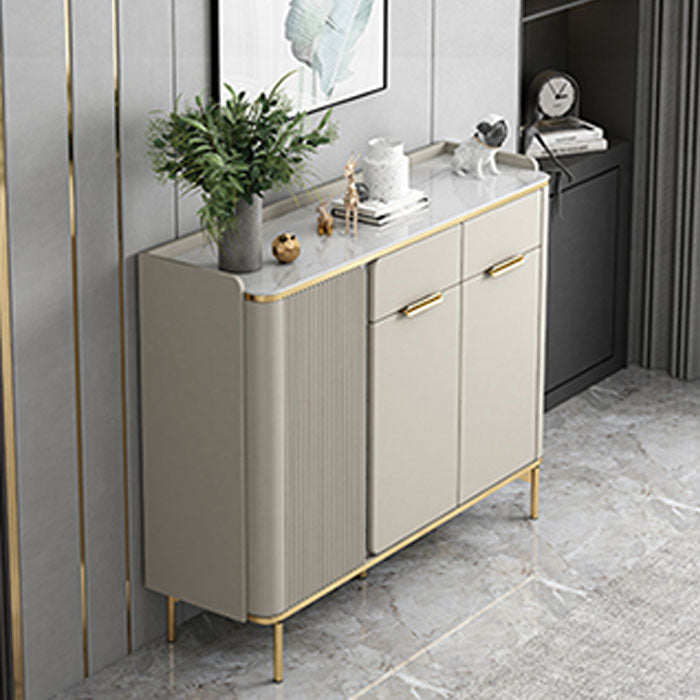Glam Sideboard Stone Top Sideboard with Door and Drawer for Dining Room 47"L x 14"W x 37"H Light Coffee Clearhalo 'buffet_sideboard' 'Buffets & Sideboards' 'furn' 'furn_buffet_sideboard' 'Furniture' 'Kitchen & Dining Furniture' 5565151