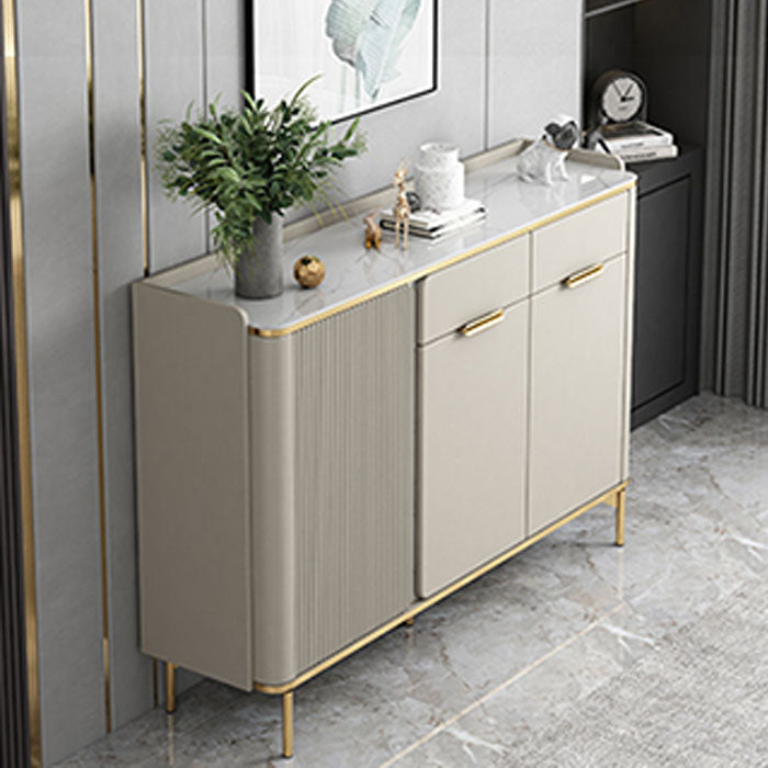 Glam Sideboard Stone Top Sideboard with Door and Drawer for Dining Room 55"L x 14"W x 37"H Light Coffee Clearhalo 'buffet_sideboard' 'Buffets & Sideboards' 'furn' 'furn_buffet_sideboard' 'Furniture' 'Kitchen & Dining Furniture' 5565155