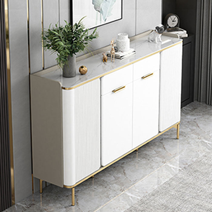 Glam Sideboard Stone Top Sideboard with Door and Drawer for Dining Room 63"L x 14"W x 37"H White Clearhalo 'buffet_sideboard' 'Buffets & Sideboards' 'furn' 'furn_buffet_sideboard' 'Furniture' 'Kitchen & Dining Furniture' 5565157