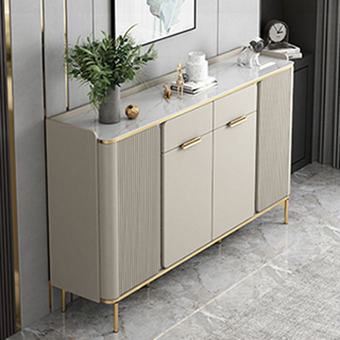 Glam Sideboard Stone Top Sideboard with Door and Drawer for Dining Room 63"L x 14"W x 37"H Light Coffee Clearhalo 'buffet_sideboard' 'Buffets & Sideboards' 'furn' 'furn_buffet_sideboard' 'Furniture' 'Kitchen & Dining Furniture' 5565159