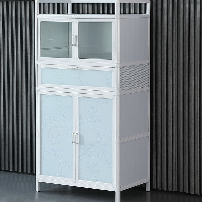 Metal Glass Doors Buffet Stand Modern Kitchen Buffet Sideboard in White Clearhalo 'buffet_sideboard' 'Buffets & Sideboards' 'furn' 'furn_buffet_sideboard' 'Furniture' 'Kitchen & Dining Furniture' 5565228