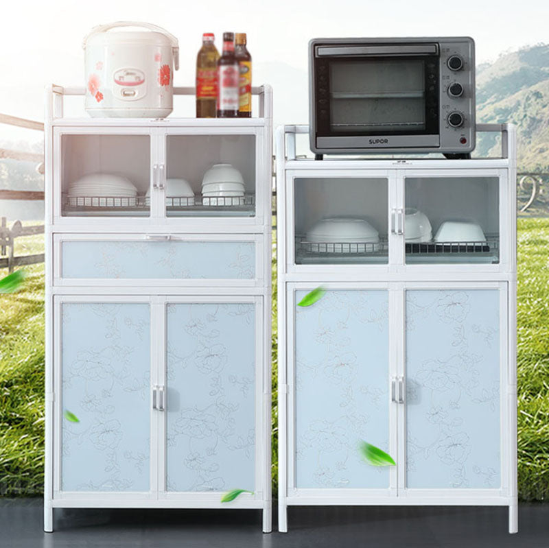 Metal Glass Doors Buffet Stand Modern Kitchen Buffet Sideboard in White Clearhalo 'buffet_sideboard' 'Buffets & Sideboards' 'furn' 'furn_buffet_sideboard' 'Furniture' 'Kitchen & Dining Furniture' 5565238