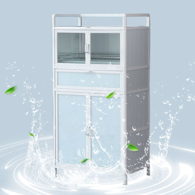 Metal Glass Doors Buffet Stand Modern Kitchen Buffet Sideboard in White Clearhalo 'buffet_sideboard' 'Buffets & Sideboards' 'furn' 'furn_buffet_sideboard' 'Furniture' 'Kitchen & Dining Furniture' 5565239