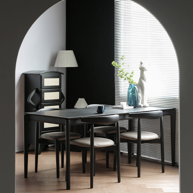Set da pranzo moderno nero Set da pranzo con gambe in legno rettangolari da 1/2/5 pezzi per interni