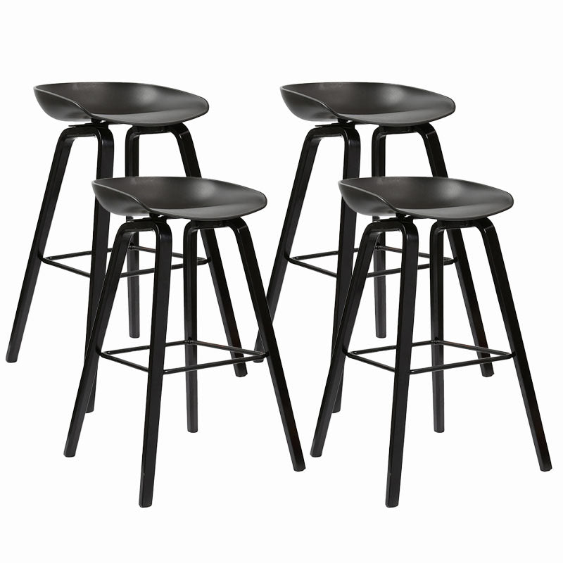 Scandinavian Bucket Stool Plastic Bar Stool with Solid Wood Legs