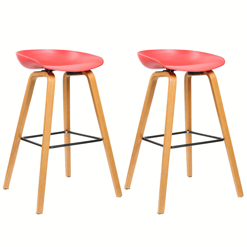 Scandinavian Bucket Stool Plastic Bar Stool with Solid Wood Legs