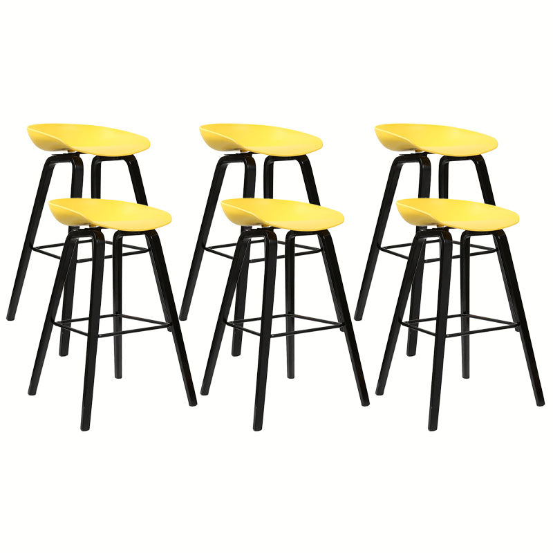 Scandinavian Bucket Stool Plastic Bar Stool with Solid Wood Legs