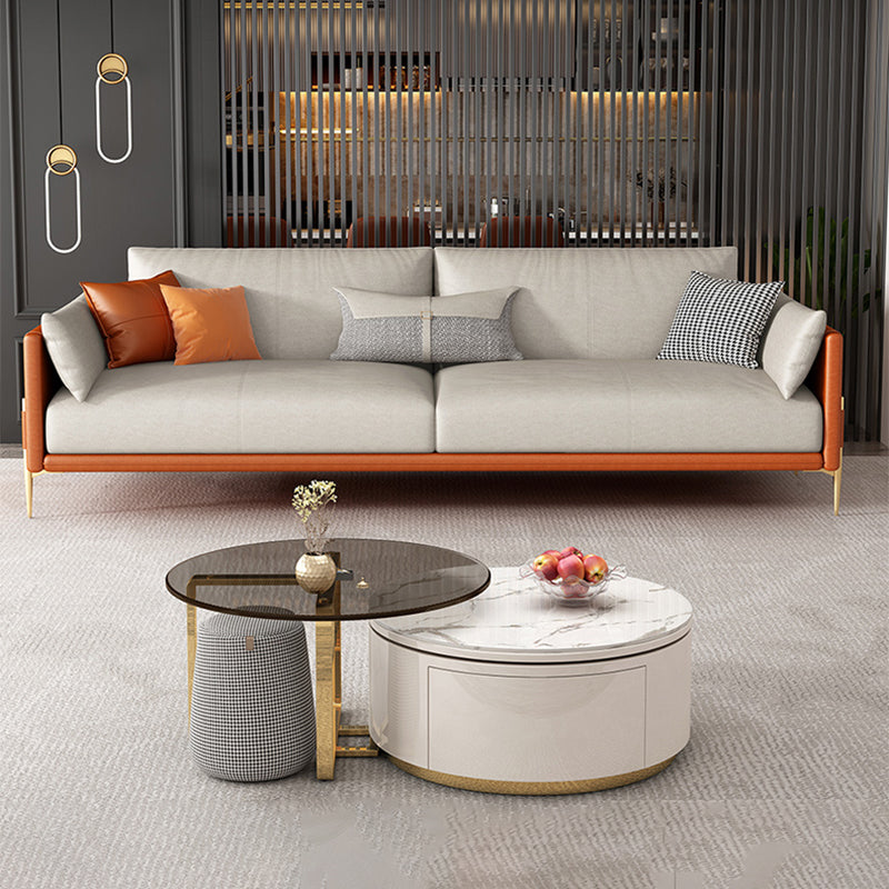 Contemporary Standard Square Arm Leather Settee Couch with Pillows