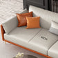 Contemporary Standard Square Arm Leather Settee Couch with Pillows