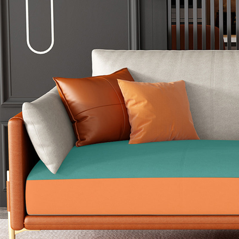 Contemporary Standard Square Arm Leather Settee Couch with Pillows