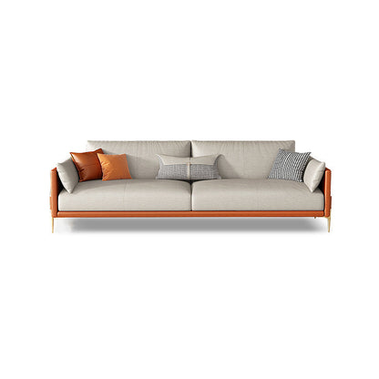 Contemporary Standard Square Arm Leather Settee Couch with Pillows