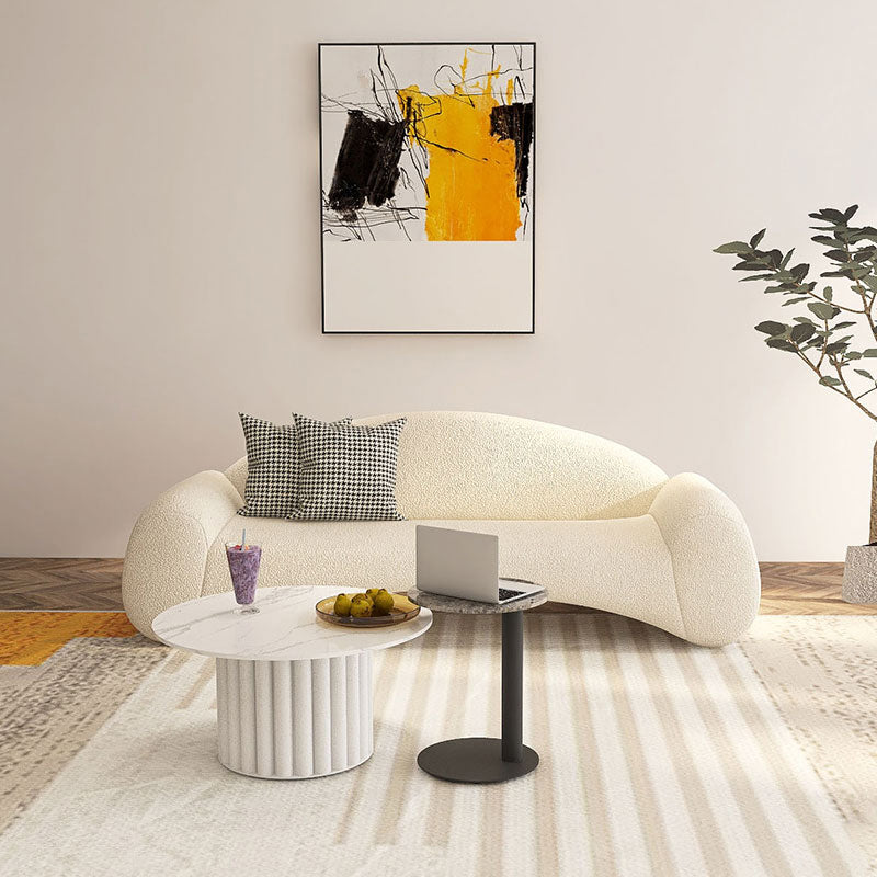 Contemporary Tight Back Sofa Couch Curved Settee Couch in White