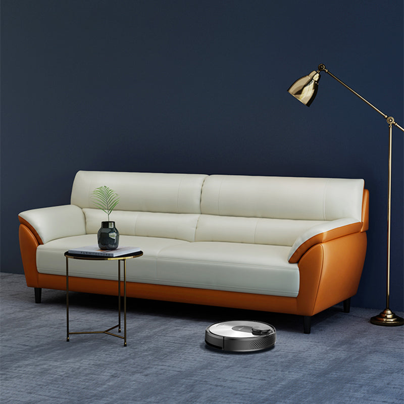 Genuine Leather Stain Resistant Contemporary Settee Couch in Orange and White Clearhalo 'furn' 'furn_sofas' 'Furniture' 'Living Room Furniture' 'Sofa' 'sofas' 5565687