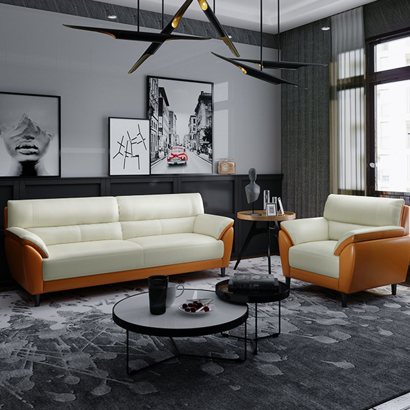 Genuine Leather Stain Resistant Contemporary Settee Couch in Orange and White Clearhalo 'furn' 'furn_sofas' 'Furniture' 'Living Room Furniture' 'Sofa' 'sofas' 5565689