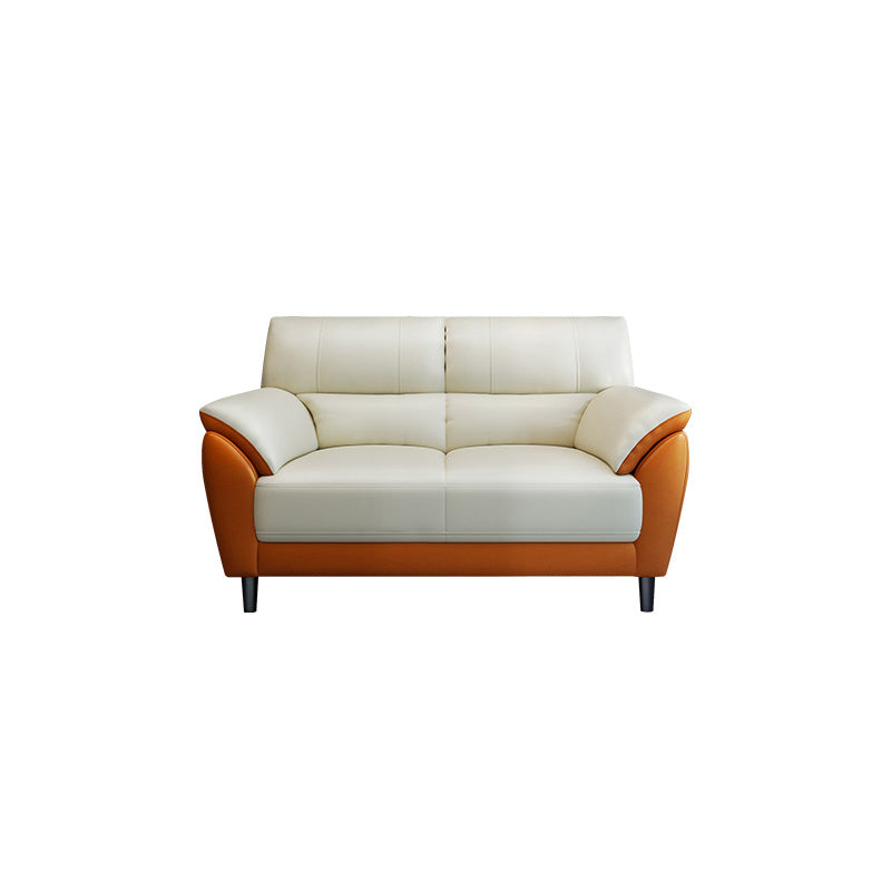 Genuine Leather Stain Resistant Contemporary Settee Couch in Orange and White Clearhalo 'furn' 'furn_sofas' 'Furniture' 'Living Room Furniture' 'Sofa' 'sofas' 5565695