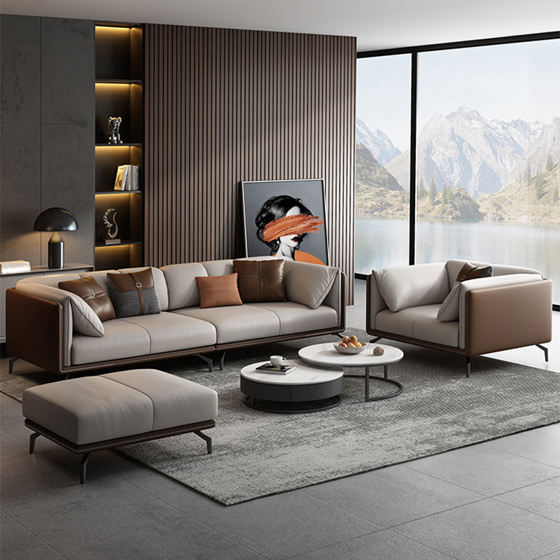 Contemporary Stationary Genuine Leather Stain Resistant Sofa for Living Room