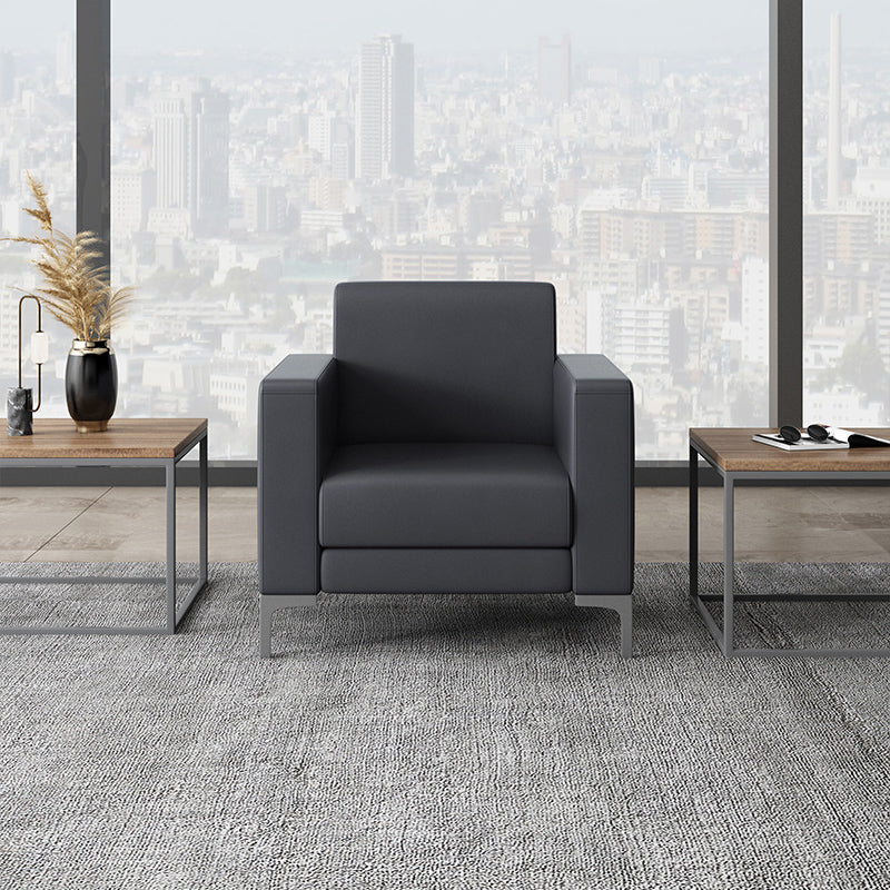 Black Square Arm Sofa Contemporary Standard Sofa for Living Room, 27.55" W