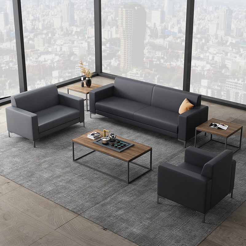 Black Square Arm Sofa Contemporary Standard Sofa for Living Room, 27.55" W