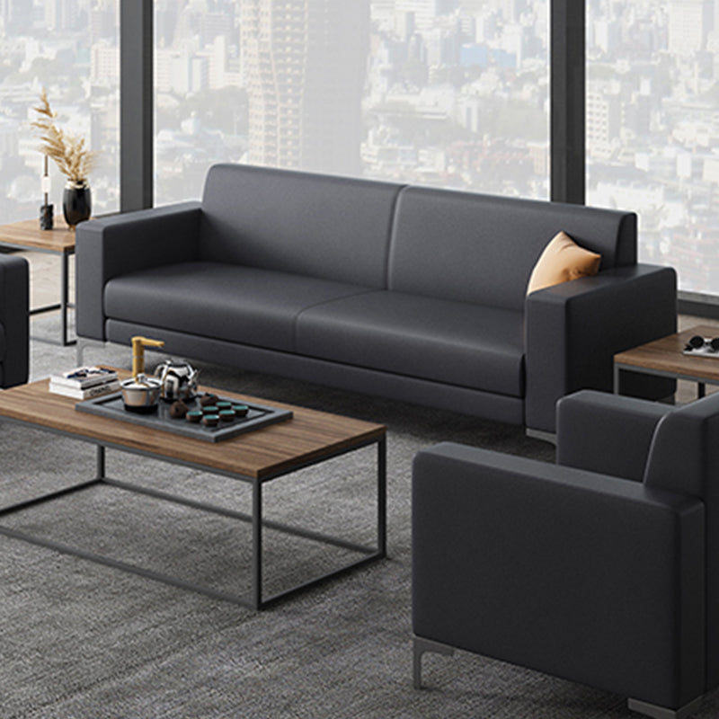 Black Square Arm Sofa Contemporary Standard Sofa for Living Room, 27.55" W