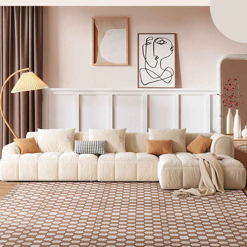 Recessed Arm Sofa & Chaise Orange/beige Velvet Sofa - 24.8" H