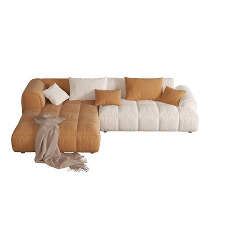 Recessed Arm Sofa & Chaise Orange/beige Velvet Sofa - 24.8" H