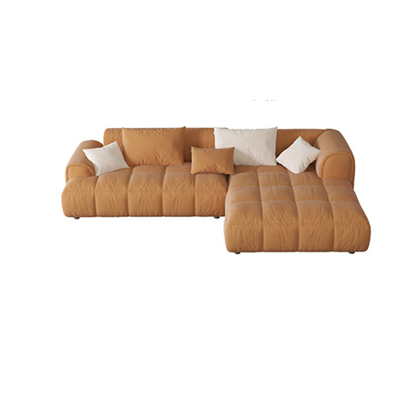Recessed Arm Sofa & Chaise Orange/beige Velvet Sofa - 24.8" H