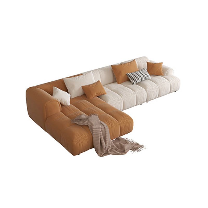 Recessed Arm Sofa & Chaise Orange/beige Velvet Sofa - 24.8" H