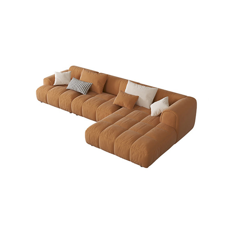 Recessed Arm Sofa & Chaise Orange/beige Velvet Sofa - 24.8" H