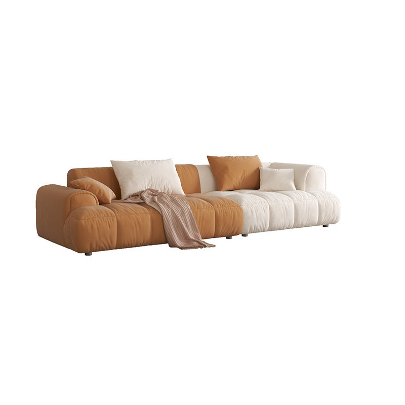 Recessed Arm Sofa & Chaise Orange/beige Velvet Sofa - 24.8" H