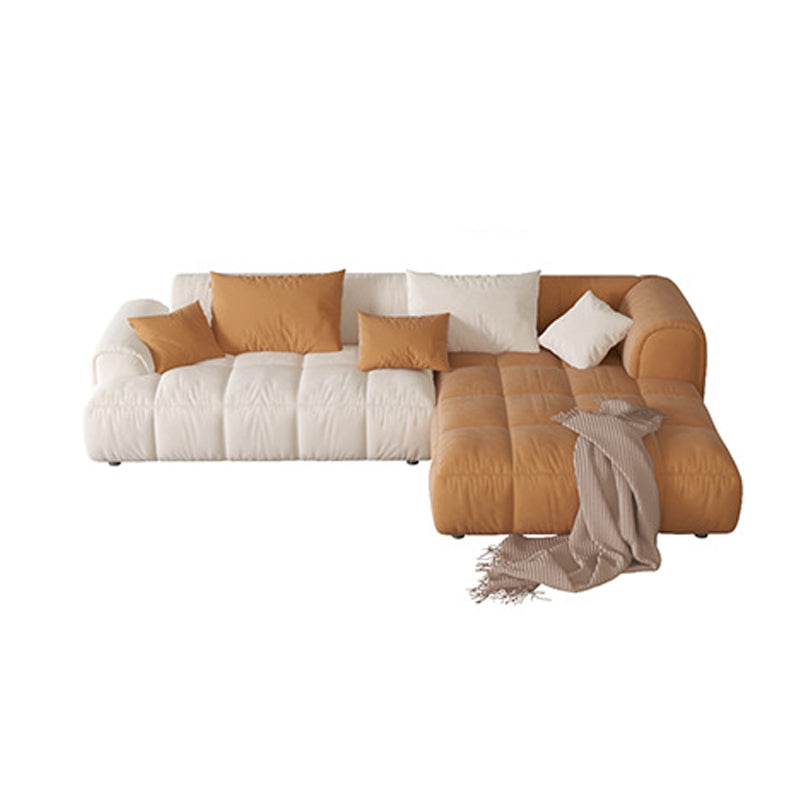 Recessed Arm Sofa & Chaise Orange/beige Velvet Sofa - 24.8" H