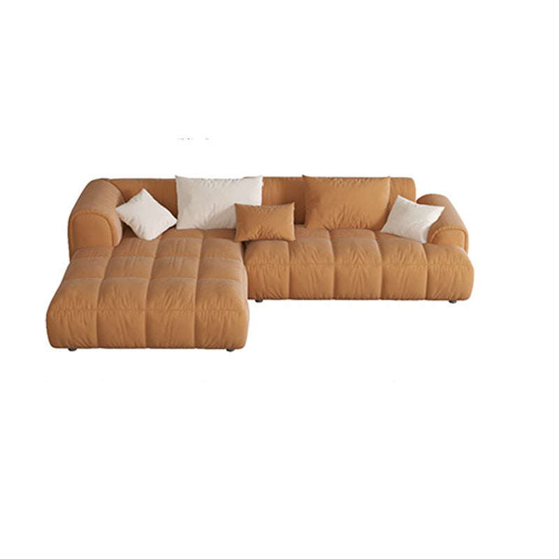 Recessed Arm Sofa & Chaise Orange/beige Velvet Sofa - 24.8" H