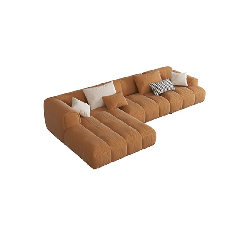 Recessed Arm Sofa & Chaise Orange/beige Velvet Sofa - 24.8" H