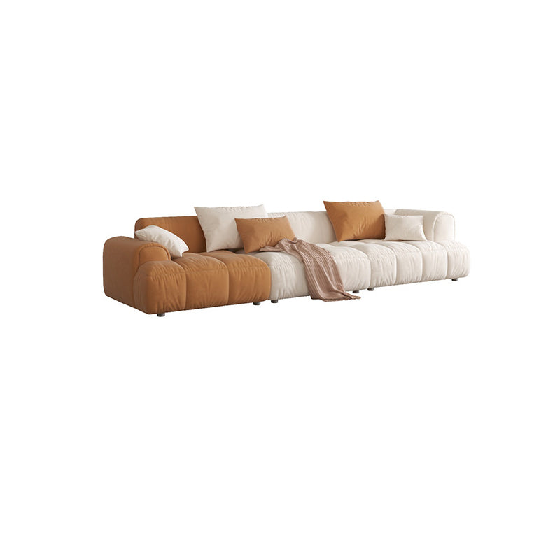 Recessed Arm Sofa & Chaise Orange/beige Velvet Sofa - 24.8" H