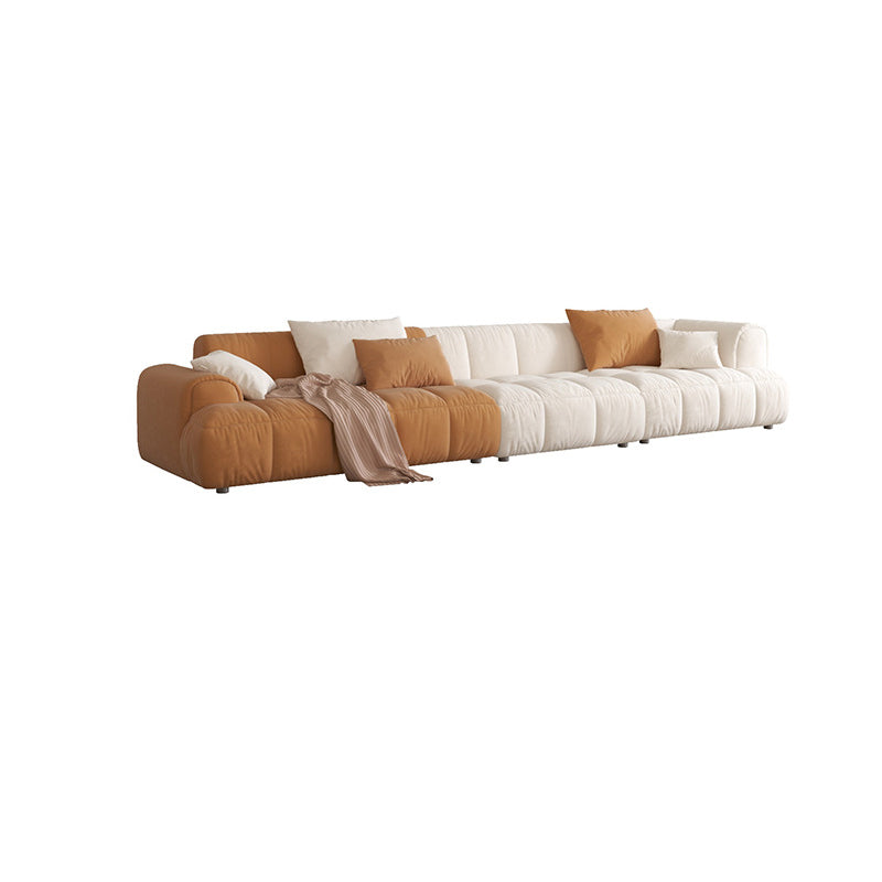 Recessed Arm Sofa & Chaise Orange/beige Velvet Sofa - 24.8" H