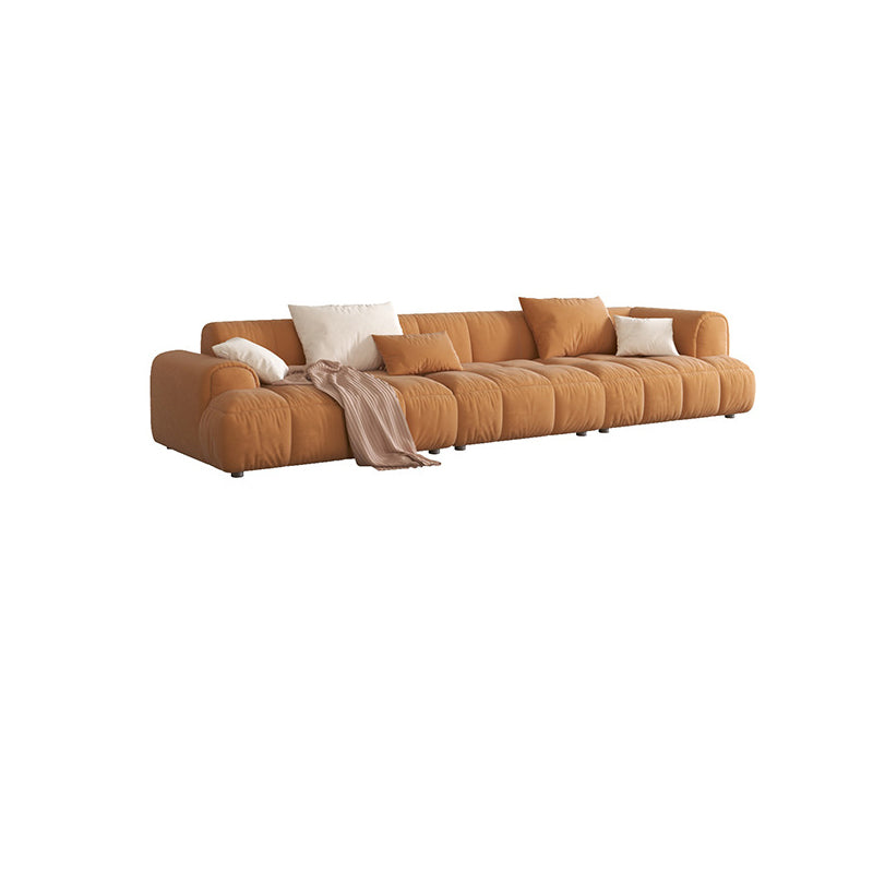 Recessed Arm Sofa & Chaise Orange/beige Velvet Sofa - 24.8" H